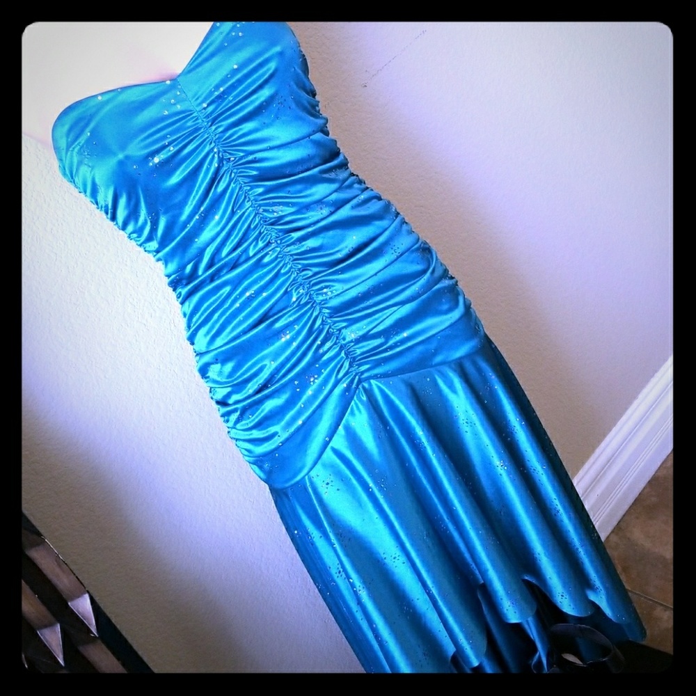 Beautiful Teal High Low Prom Dress